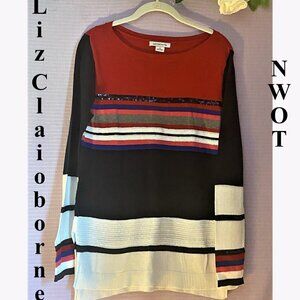 NEW WITHOUT TAGS LIZ CLAIBORNE SPARKLE MULTICOLORED LONG LIGHT SWEATER S…